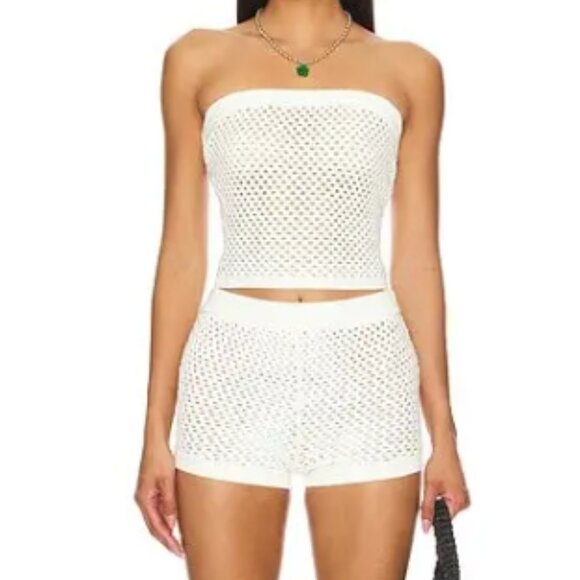 Ser.o.ya crochet blithe bandeau Cream Knit Tube Top porcelain xs - Picture 2 of 11